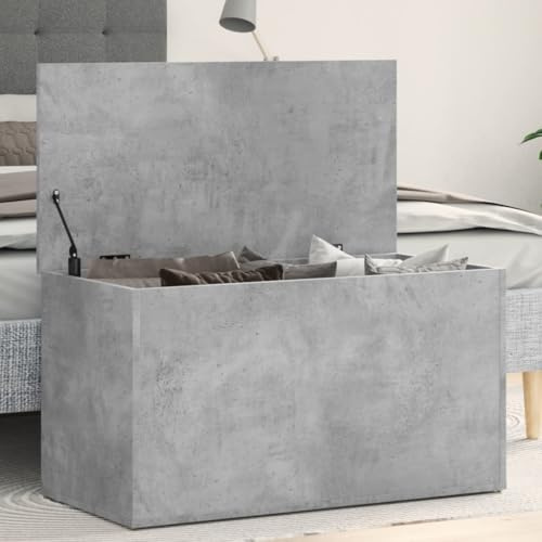 homiuse Aufbewahrungstruhe Betongrau Truhe mit Deckel Sitzbank Holztruhe Sitztruhe Truhenbank mit Stauraum Spielzeugtruhe Spielzeugkiste Holz Holztruhe mit Deckel Groß 84x42x46 cm Holzwerkstoff