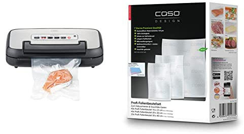 CASO VRH 590 advanced Vakuumierer - bis 125 Vakuumiervorgänge non-stop, 2,5 mm dicke Schweißnaht & Profi- Folienbeutel Set 5 / 40 St. 16x23 cm, 40 St. 20x30 cm, 20 St. 30x40 cm 150µm
