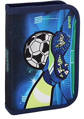 itenga Federmappe Schüleretui Federmäppchen Schulmäppchen - 1-Zipper - Gefüllt 28-teilig für Jungen und Mädchen (Fussball)