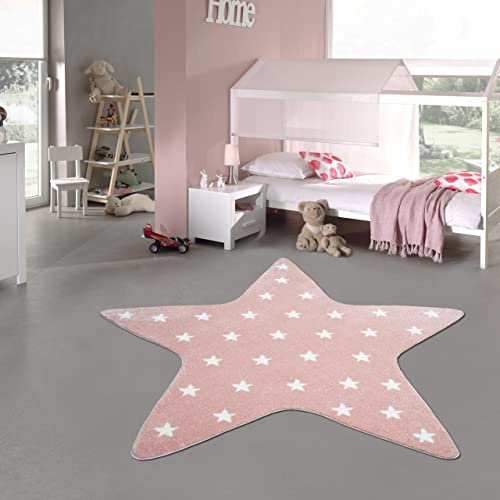 Teppich-Traum Kinder Spielteppich Stern in rosa mit kleinen weißen Sternenmuster, 120 cm rund