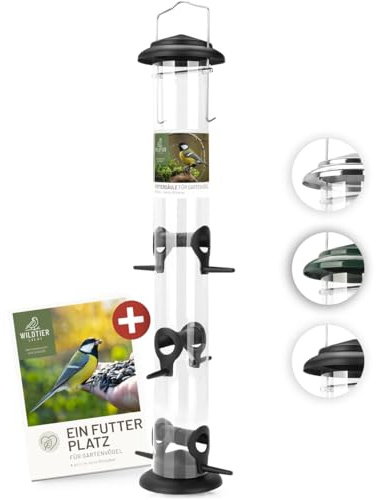 wildtier liebe Korner Mangeoire pour oiseaux 52 cm, noir – En métal inoxydable I Station d'alimentation pour oiseaux, colonne d'alimentation pour oiseaux sauvages, silo d'alimentation pour oiseaux
