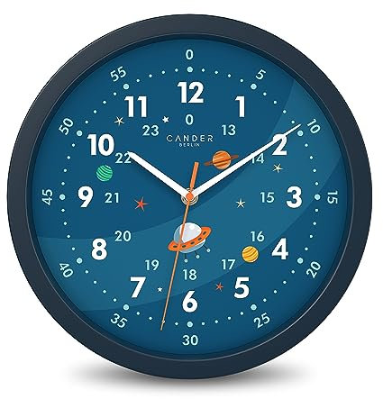 Cander Berlin MNU 1230 A Kinderwanduhr lautlos 30,5 cm Astronaut analog Lernuhr Jungen Mädchen Kinderzimmer ohne Tickgeräusche