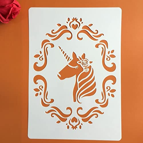 Wiederverwendbare Schablonen zum Malen auf Holz, A4, 29 x 21 cm, Einhorn-Mandala-Zeichenschablone für Scrapbooking, Kunstbedarf, Wanddekoration