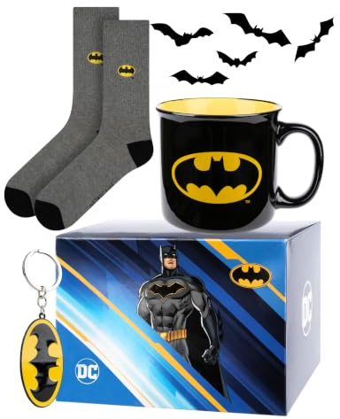 soxo DC Comics Batman Cadeau - Chaussettes Homme & Tasse & Porte-clés 40-45 | socks hautes en coton, motif héros fantaisie