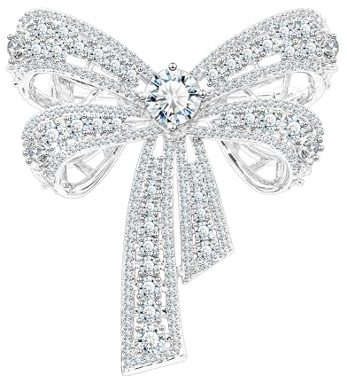 KristLand Mode Winter Hochzeit Urlaub Band Bogen Brosche mit funkelnden Zirkonia Stein Braut Filigrane Schal Brosche Pin Party Weihnachten Geburtstag Geschenk für Frauen Damen