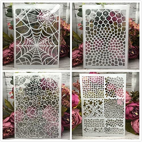 Mosaik-Schablonen für Spinnennetz, A4, 29 cm, zum Malen auf Holz, wiederverwendbar, Heimdekor-Schablonen, Schablonen und DIY-Vorlagen für Schilder, Handwerk, Kunst, 4 Stück