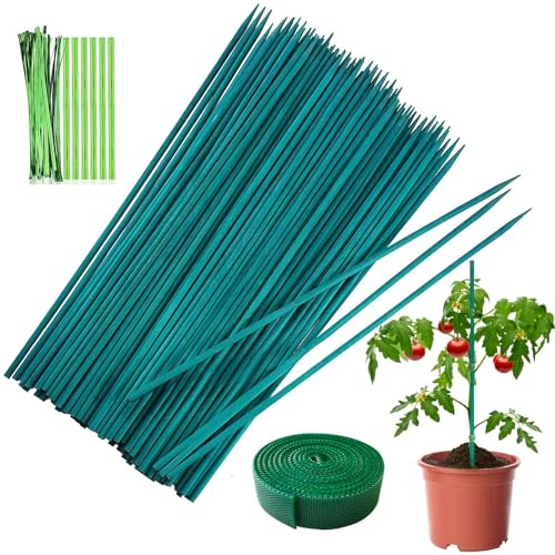 Pflanzenstütze, 50 Stück 38cm Pflanzenstab Rankhilfe, Bambusstäbe, Orchideenstab Plant Sticks mit 50 Metallischen Bindebändern für Haus Garten Kletterpflanze Erweiterung der Pflanzenstütze