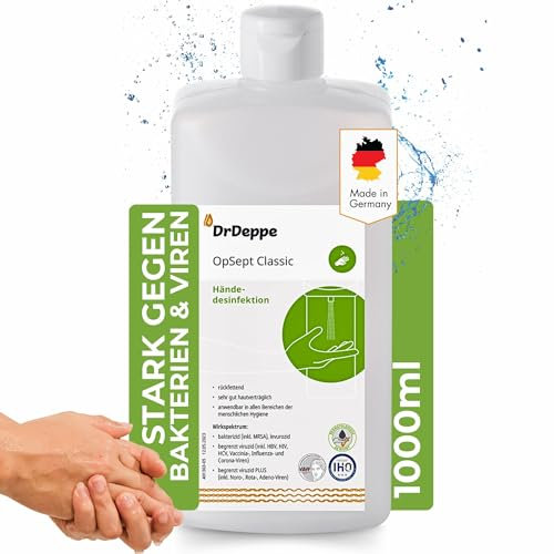 Dr Deppe OpSept Classic Handdesinfektionsmittel 1 Liter, alkoholhaltiges Desinfektionsmittel für Hände zur effektiven hygienischen und chirurgischen Händedesinfektion