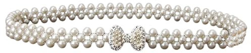 ABJFJE Elastischer Perlengürtel für Damen, Strass, Kristall, Hochzeit, Braut, Damengürtel, Schmuckzubehör für Frauen und Mädchen, 27.55, Metall und Kristall