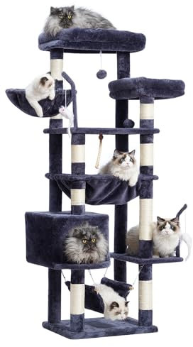 Gitelsnour Árbol para gatos, torre para gatos grandes con 2 plataformas grandes, 2 cestas, condominio y juguetes, postes rascadores para gatos de 63 pulgadas para gatos de interior, gris ahumado