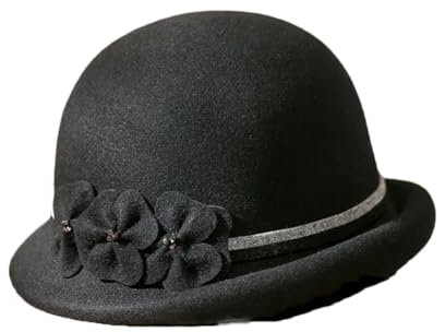 Dninmim Damenhut aus Filz, Wolle, für Partys, formelle Glocken, Schwarz , 6 3/4/7 1/8