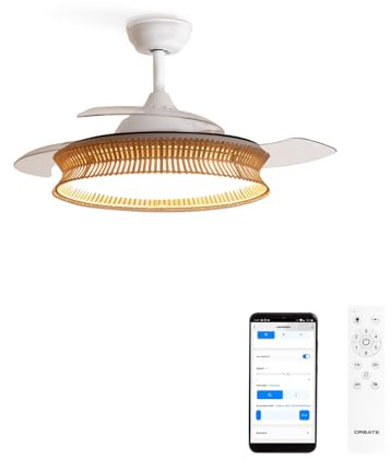 CREATE / WIND CLEAR/Ventilador de techo con luz blanco y mimbre nudo con mando y Wifi / 40W, Ø108 cm, temporizador, 6 velocidades, aspas retráctiles, 3 temperaturas de luz, función verano-invierno