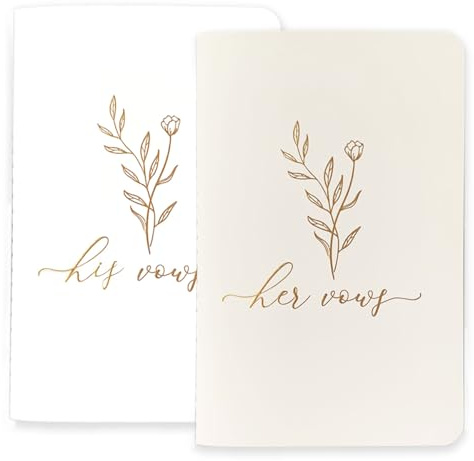 Kanluara Juego de 2 elegantes libros de votos para él y ella, 48 páginas, cuaderno de boda con muchas páginas para escribir votos, libros de votos de boda con letras florales de lámina dorada (beige y