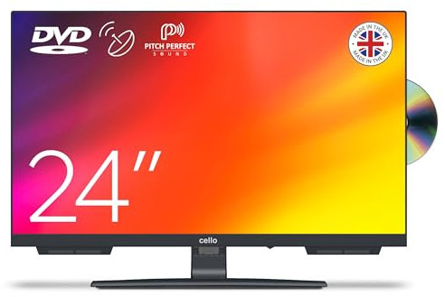 Cello C2424F 24 Inch Full HD LED TV With Built-in DVD Player, Freeview, Frameless Design, HD Satellite Receiver, Pitch Perfect Speakers, USB Recording - Perfect for Kitchen, UK Made