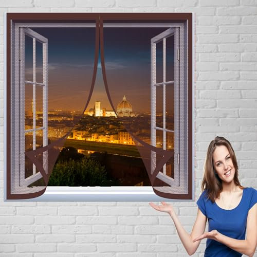 Fliegenschutzgitter für Fenster 150 x 102 cm Fliegengitter Magnet in Verschiedenen Größen Auswählbar Magnet Fliegengitter für Alle Universalfenster, Braun