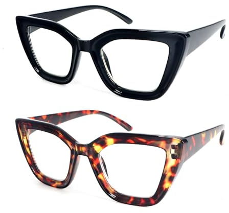 MMOWW Gafas de Lectura Mujer Anti Luz Azul, Moda Ojos de Gato Gafas de Presbicia Mujer, Lente Clara con Vision Clara (Negro+Tortuga, +1.0)