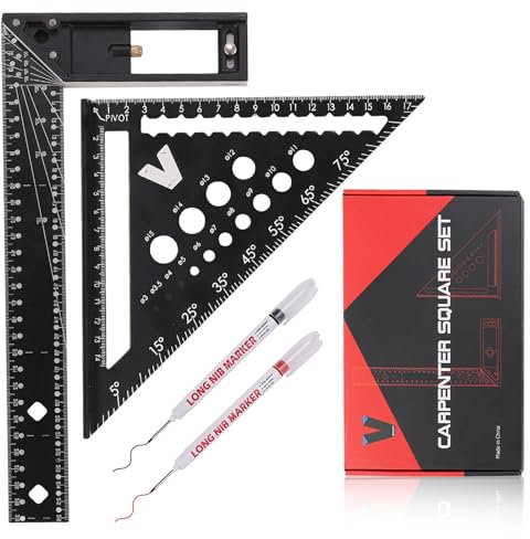 Carpenter's Square Set, Multifunctional 180 mm Carpenter's Square and 300 mm Try Square for Marking Out and Drawing, High-Precision Carpenter's Square for Woodworking (Black)