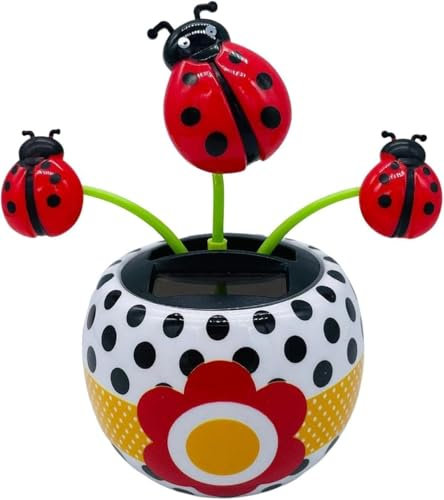 Giocattolo a forma di fiore danzante alimentato a energia solare, la coccinella con sette stelle a energia solare oscillante flip flap fiore giocattolo animato ballerina bobblehead, decorazione per