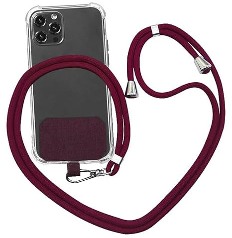 puyu zhe Universelle Lanières de Téléphone en Bandoulière avec Patch,Adjustable Réglable en Pendentifs Collier de Longe Porte-clés Cordon pour Plupart de Téléphones Intelligents(Vin rouge)