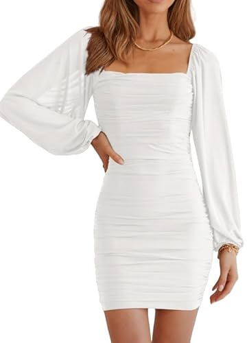 Haibang Vestito Donna Elegante Maniche Lunghe Abiti da Cerimonia con Scollo Quadrato Aderente Mini Abito da Sera Sexy Vestito Tubino per Cocktail Party Ballo Festa Casual Autunno e Inverno