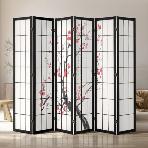 VEVOR Room Divider, 6 Panel Japanese Room Divider Screen, Wood Folding Privacy Screen Indoor, Japanese Partition Portable Decoration Dividers, for Room Separation Home Office Restaurant & Bedroom