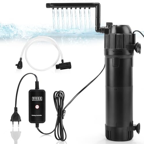 DBREAKS 5-in-1 Aquarium Innenfilter, 650L/h Aquarium Filter Pumpe, 6W Aquarium Pumpe mit Filter, Einstellbarer Aquarienfilter mit 8W UVC Lampe und Timer Einstellbarer für Aquarien