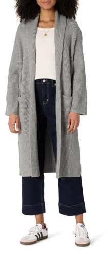 Amazon Essentials Women's Oversized-Fit Cotton Blend Heavyweight Texture Stitch Long Cardigan Sweater with Pockets, Medium Grey Heather, X-Large