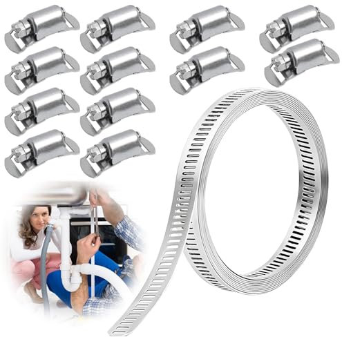Fascette Metalliche Stringitubo, Fascette Stringitubo in Acciaio Inox 304, Cinghia Metallica Forata da 3.5m e 12 Pezzi di Fissaggio per Tubi di Gas e Automobilistici, Resistenti a Corrosione e Ruggine