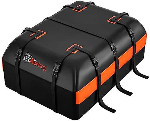 Asinking Car Rooftop Cargo Carrier Bag, 20 Cubic Feet Waterproof Heavy Duty Car Roof Bag for All Vehicle with/Without Racks - Anti-Slip Mat, 6 Door Hooks, Storage Bag, 2 Extra Straps, Luggage Lock