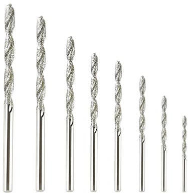 Set di 8 Punte Elicoidali con Punta Diamantata, Dimensioni da 0,8 mm a 3,0 mm,per Vetro, Metallo, Conchiglie, Giada e Perline, Strumenti di Foratura di Alta Precisione per Applicazioni Professionali