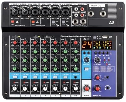 ABBNIA Mixeur Audio Portable Professionnel 8 canaux, Console de mixage Audio, entrée Ordinateur, Alimentation 48 V, numéro de modèle pour fête