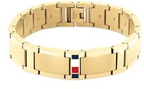 Tommy Hilfiger Jewelry Pulsera de Eslabones para Hombre en Oro Amarillo con la Icónica Bandera - 2790658, BRACELET, Gold