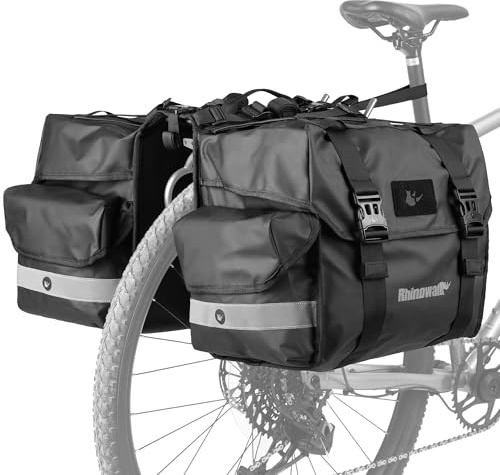 Rhinowalk Fahrradtaschen Gepäckträgertasche – wasserdichte Bike Doppeltasche 50L – Hinterradtasche für Trekking, Pendeln, Camping mit Regenhülle