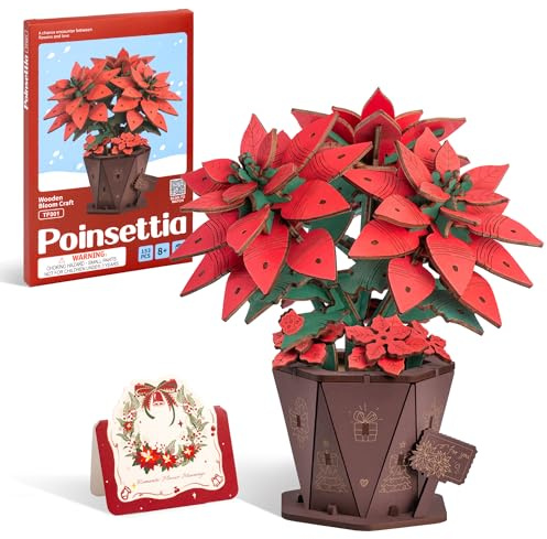 ROBOTIME Puzzle 3D Stella di Natale, Kit di Modelli di Fiori Artificiali in Legno per Adulti da Costruire, Accessori per la Casa, Artigianato Fai da Te, Regali di Natale Creativi