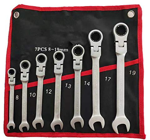 Chiave inglese, set di chiavi inglesi, set di chiavi inglesi, set di chiavi a cricchetto, 7 pezzi/set, chiave combinata a cricchetto con testa flessibile, kit di utensili manuali, chiavi inglesi man