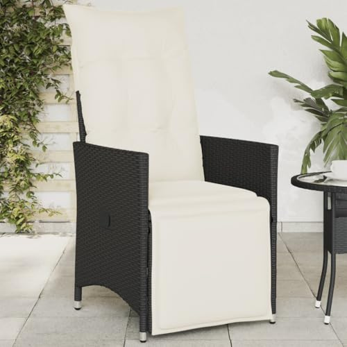 Mimdixy Balkonstuhl Loungesessel Outdoor,Gartensessel Verstellbar mit Kissen Schwarz Poly Rattan