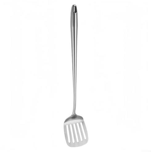 Espátula de cocina de acero inoxidable con ranuras y mango largo, perfecta para uso en la cocina para voltear y drenar varios alimentos (espátula ranurada)