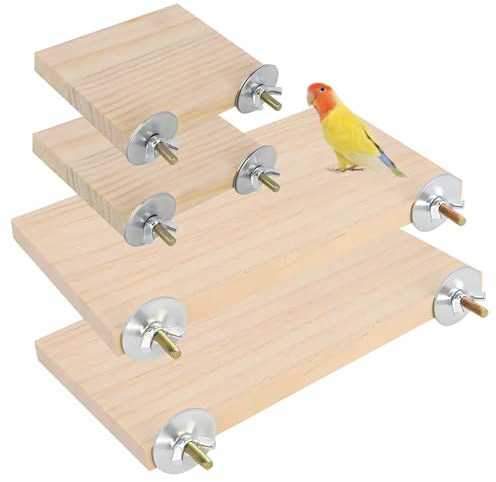4 Stück Vogelplattform, Papagei Holz Plattform Rechteckig Holzständer für Haustiere Haustierkletterplattform Sitzbrett Wellensittich für Kleine Tiere Chinchilla Hamster