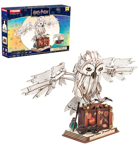 PUREMIND Harry Potter Hedwig 3D-Holzpuzzle, Eulenmodell mit drehbarem Kopf | Offiziell lizenziert, Harry-Potter-Geschenke, bewegliche Flügel, drehbarer Kopf, mechanische Details, DIY-Aufbau, Sammlerdeko