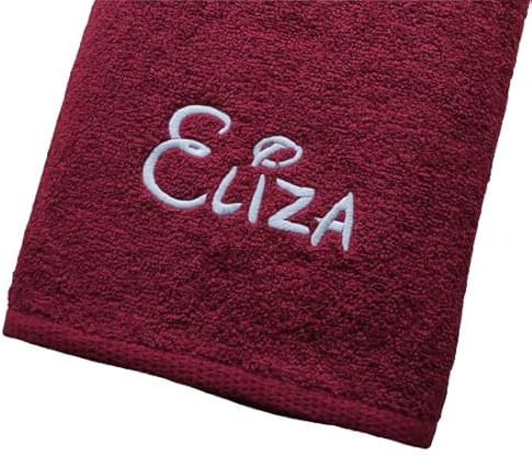 Generisch Personalisiertes Gästehandtuch mit Namen oder Text – Weinrotes Frottee Handtuch 30x50 cm aus 100% Baumwolle – 500 g/m² – Bestickt – Oeko-TEX – Elegantes Geschenk (Weinrot, 30 x 50 cm)