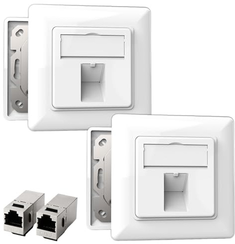 2 x CAT7 nätverksdosa infälld nyckelsten 1 port RJ45 ytmonterad låda & 2 x CAT7 keystone modul, 10 Gbit/s uttag till uttag ethernet nätverk LAN/Ethernet-dos, vit