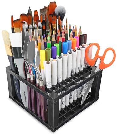 Liquidraw 107 Hole Brush and Pencil Holder Plastic Organiser (Black) | Desk Storage Rack for Paint Brushes, Pens, Pencils, Markers, Makeup Brushes and Art Tools, For Students, Teachers and Artists