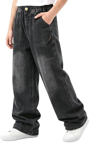 Tokeya Jeans Baggy Ragazzo Bambino Pantaloni Denim con Elastico Vita Tasche Multiple Casual Loose Fit Gamba Dritta Lunghi Jeans Moda Streetwear Vintage Denim Pants per Ragazzi 14-15 Anni, Blu Scuro