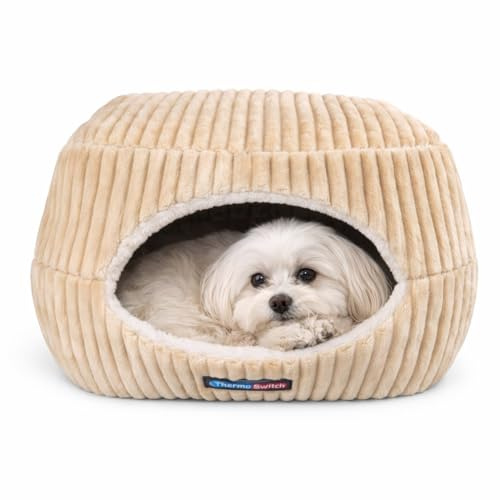 Hundebett & Hundehöhle Evia 2 in 1 – kuscheliger Schlafplatz, orthopädisches Hundebett mit Memoryschaum | ThermoSwitch (Beige, 60 x 55 cm)