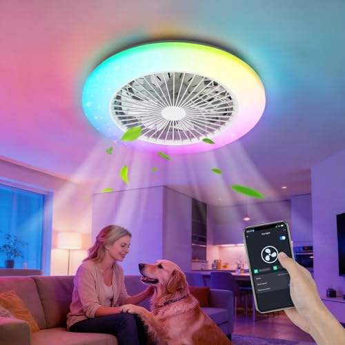 Aigostar Ventilatore a Soffitto con Luce Wifi, Controllo Applicazioni, Sincronizzazione Musicale, LED 46W, 4800LM, 2700K-6500K y RGB Regolabile, Plafoniera con Ventilatore Smart con Telecomando