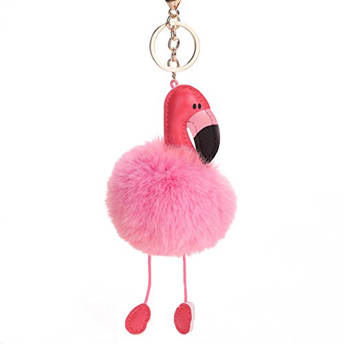 Bluelans® Flamingo-Pom-Schlüsselanhänger, flauschiger weicher Plüsch-Schlüsselanhänger, Bommel, Bälle, Schlüsselanhänger, Handyanhänger, Taschenanhänger, Schlüsselanhänger (Pink)