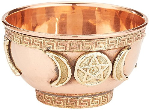 New Age Imports, Inc. bo, Triple Moon Pentacle Copper 3, for Altar, Ritual use, Incense Burner, smudging, Decoration, offering Bowl, 3 Diameter 2 Height