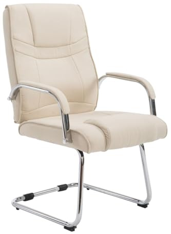 CLP Silla Cantiléver Attila Tapizada En Tela & con Base De Metal I Silla De Conferencia con Reposabrazos, Color:Crema