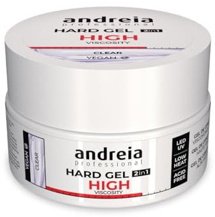 Andreia Professional Hard Nail Gel Biphasic 2 in 1 LED et UV Gel Nail Builder - High Viscosity for Hard Strong Nails Tips and Extensions - Colour Clear 22g