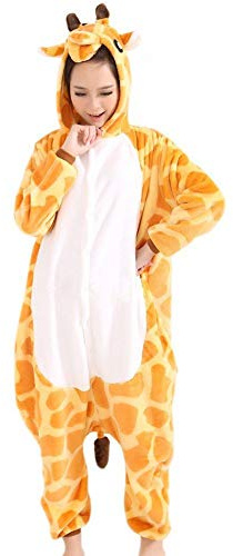 Animal Zebra Giraffe Wolf Penguin Lion Panda Owl Hippo Shark Frog Onesie Fancy Dress Costume Bodysuit Pyjama Sleep wear Carnival Costume Giraffe, L(170cm-180cm)